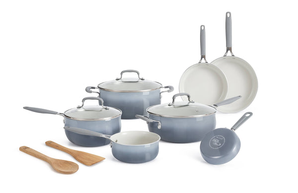 The Pioneer Woman 12-Pieces Porcelain Enamel Classic Ceramic Cookware Set, Gray, Size: 12pc