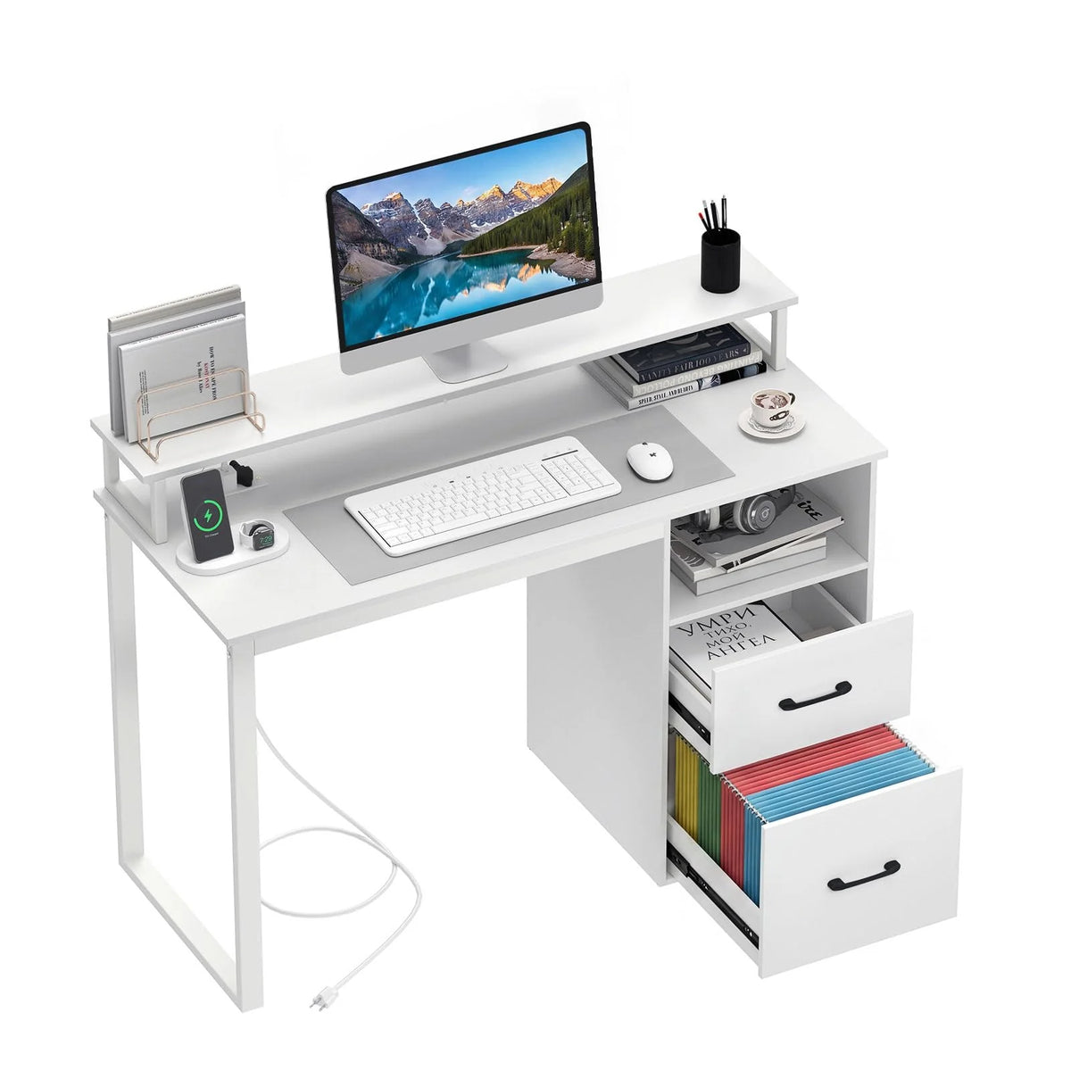 Tangkula 48" Computer Desk with 2 Storage Drawers & Power Outlets