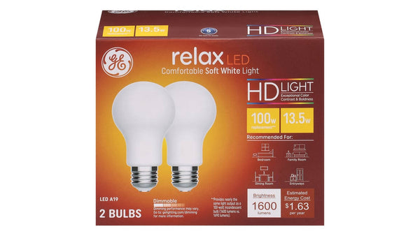 GE 13.5W A19 LED Relax HD Soft White Frosted Light Bulbs - 2 Pk