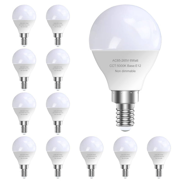 GOSCHE 12 Pack Bright Ceiling Fan Light Bulbs, 60 Watt Equivalent, 5000K, E12 LED Bulb, A15 Shape Candelabra Base Chandelier Light Bulb, 120V Small