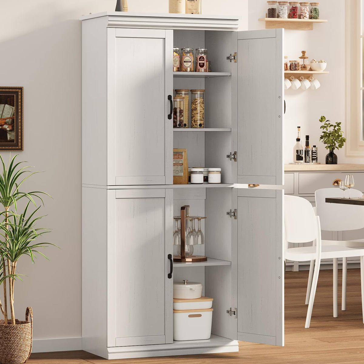 Dsstyles Pantry Cabinet, Freestanding Kitchen Pantry Storage Cabinet, 70" Cupboard, Tall Storage Cabinet with Doors and Adjustable Shelves, for