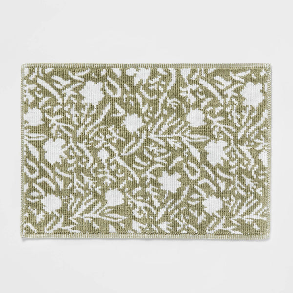 20"x30" Performance Plus Bath Mat Green Floral - Threshold