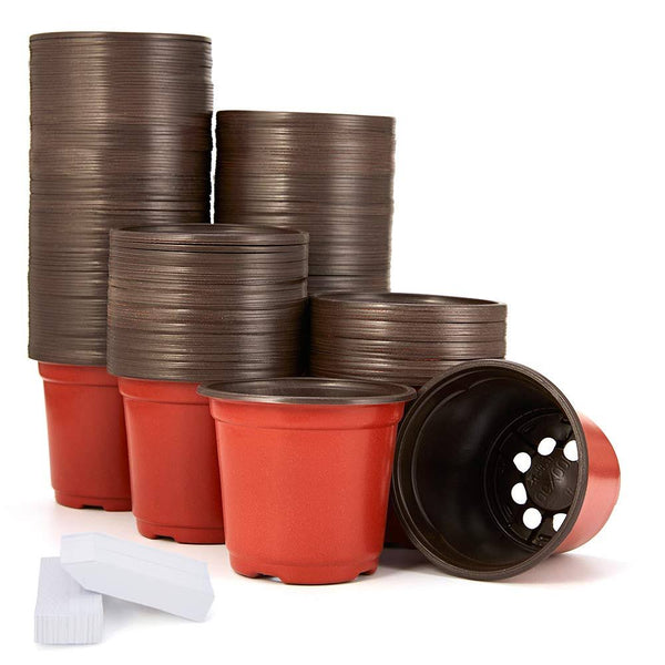 JERIA 200-Pack 4 inch Plastic Plant Nursery Pots Come with 200 Pcs Plant Labels, Seedling Flower Plant Container and Seed Starting Pots