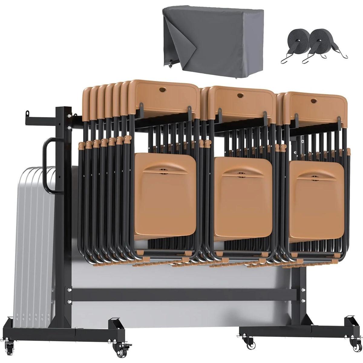 AECOJOY Folding Chair Rack, Heavy Duty 540LBS Weight Capacity Chair Cart for 42 Chairs or 12 Tables, Folding Chair Dolly Storage Rack with Swivel